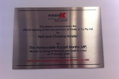 Engraved brushed stainless plaque.